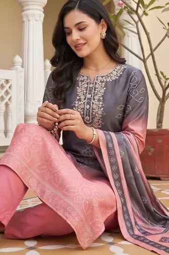 women ethnic motifs embroidered regular thread work kurta with trousers & with dupatta