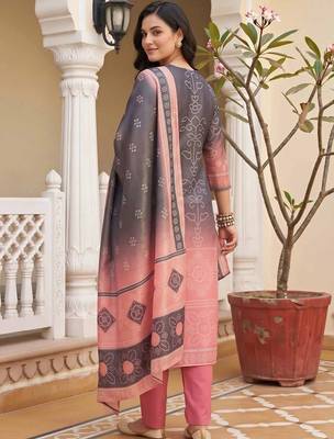 women ethnic motifs embroidered regular thread work kurta with trousers & with dupatta 3