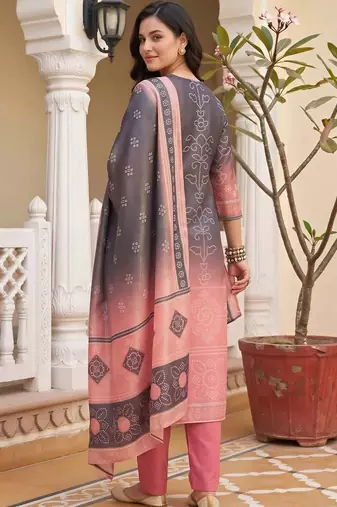 women ethnic motifs embroidered regular thread work kurta with trousers & with dupatta