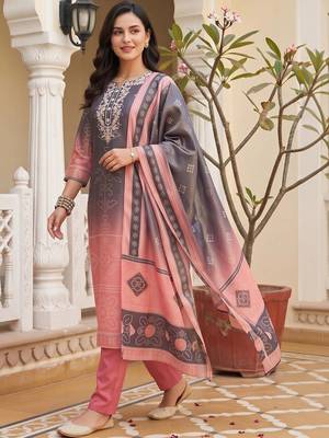 women ethnic motifs embroidered regular thread work kurta with trousers & with dupatta 5