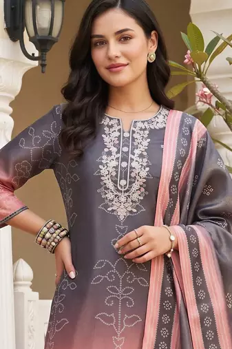 women ethnic motifs embroidered regular thread work kurta with trousers & with dupatta