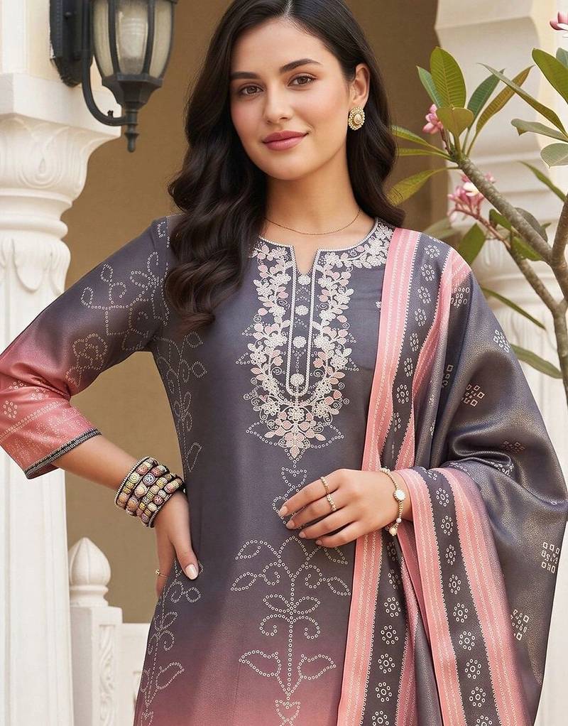 women ethnic motifs embroidered regular thread work kurta with trousers & with dupatta