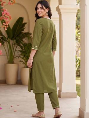 women regular mirror work kurta with trousers 2
