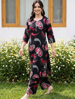 women paisley printed regular cotton kurta with trousers 1