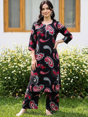 women paisley printed regular cotton kurta with trousers 2