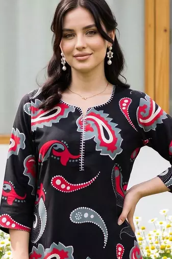 women paisley printed regular cotton kurta with trousers