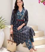 women ethnic motifs printed regular cotton kurta with trousers