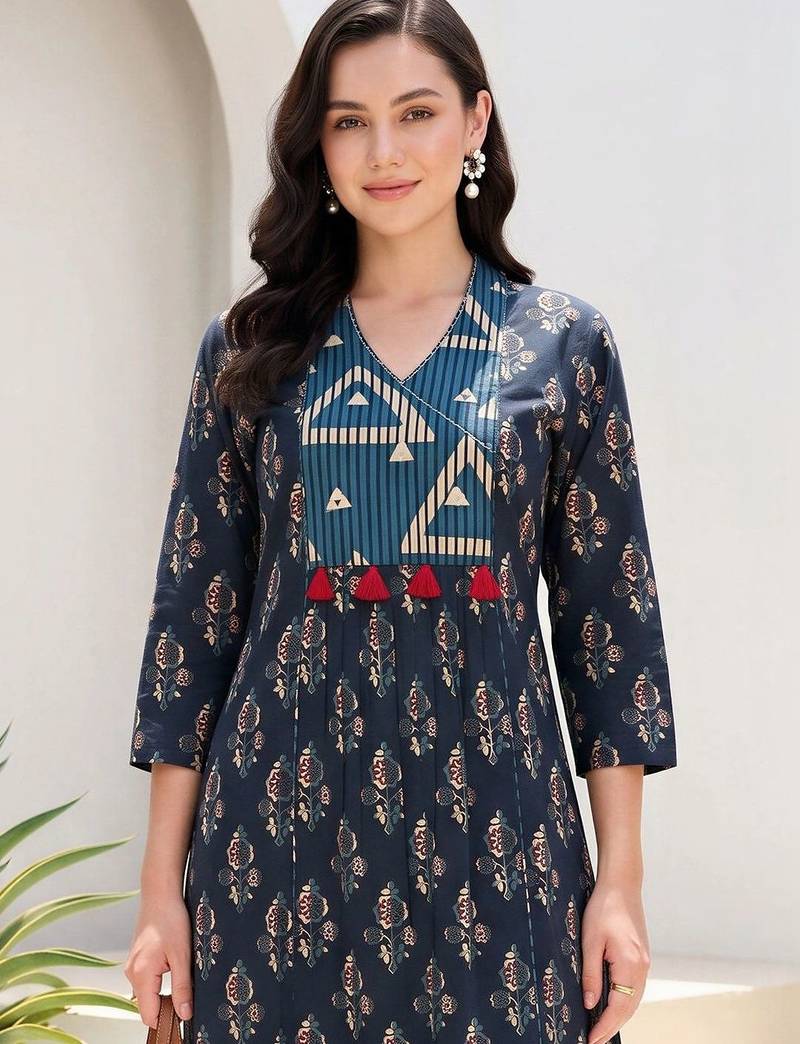women ethnic motifs printed regular cotton kurta with trousers