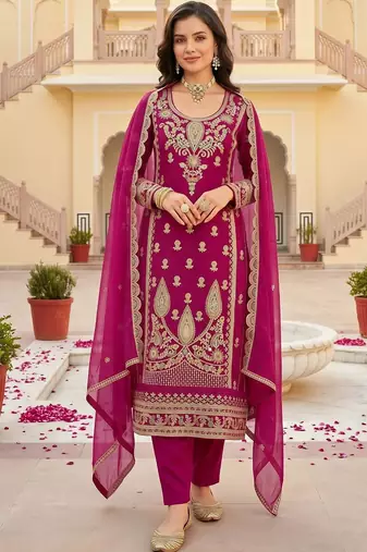women ethnic motifs embroidered regular kurta with trousers & with dupatta