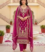 women ethnic motifs embroidered regular kurta with trousers & with dupatta