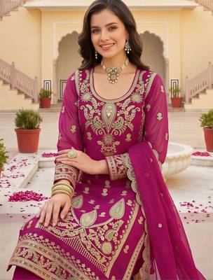 women ethnic motifs embroidered regular kurta with trousers & with dupatta 2