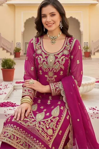 women ethnic motifs embroidered regular kurta with trousers & with dupatta