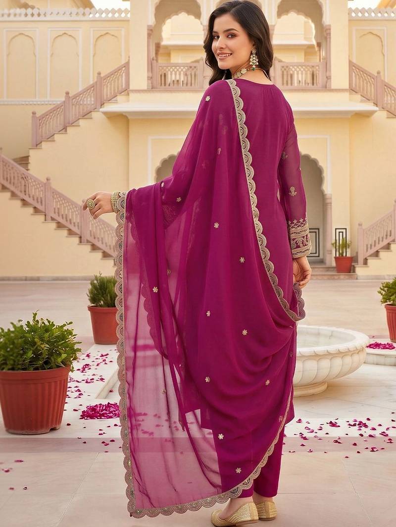 women ethnic motifs embroidered regular kurta with trousers & with dupatta