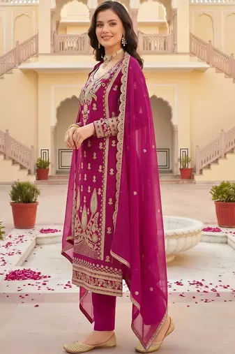 women ethnic motifs embroidered regular kurta with trousers & with dupatta