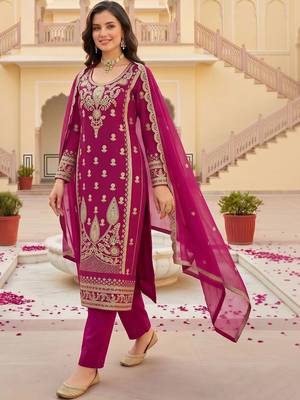 women ethnic motifs embroidered regular kurta with trousers & with dupatta 5