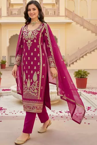 women ethnic motifs embroidered regular kurta with trousers & with dupatta