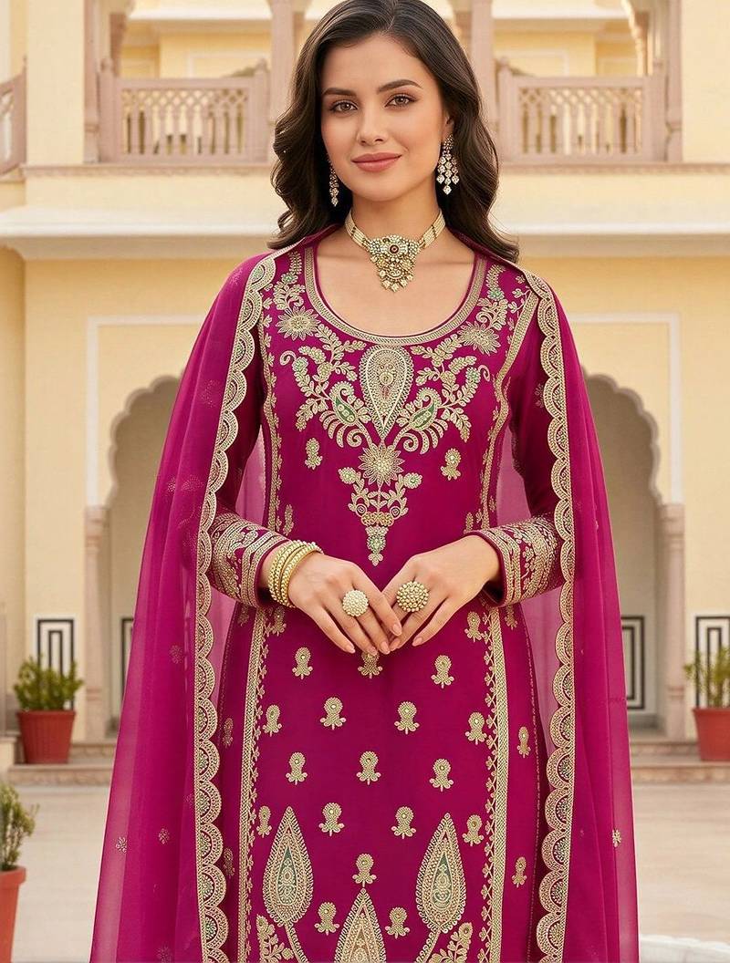 women ethnic motifs embroidered regular kurta with trousers & with dupatta