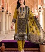 women ethnic motifs printed regular cotton kurta with trousers & with dupatta