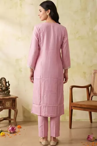 women ethnic motifs embroidered regular work kurta with trousers & with dupatta