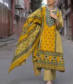 women ethnic motifs printed regular mirror work cotton kurta with palazzos & with dupatta