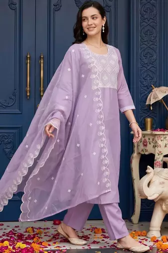 women ethnic motifs embroidered regular thread work kurta with trousers & with dupatta