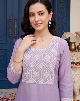 women ethnic motifs embroidered regular thread work kurta with trousers & with dupatta 2