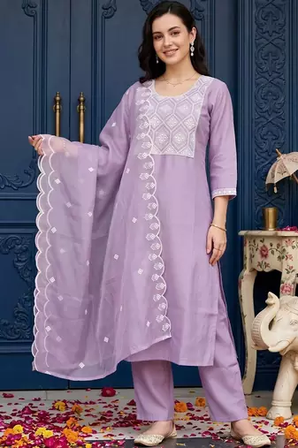 women ethnic motifs embroidered regular thread work kurta with trousers & with dupatta