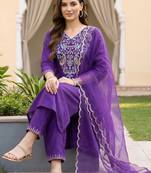 women ethnic motifs embroidered regular thread work kurta with trousers & with dupatta