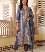 women ethnic motifs regular liva kurta with trousers & with dupatta