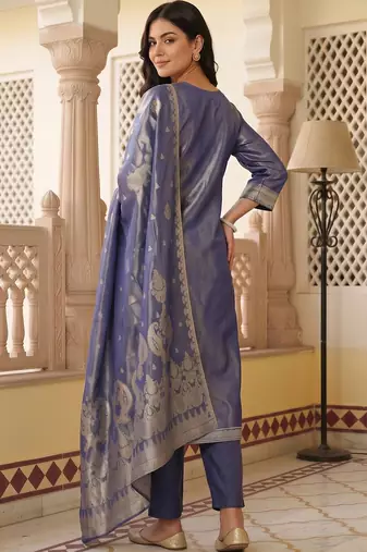 women ethnic motifs regular liva kurta with trousers & with dupatta