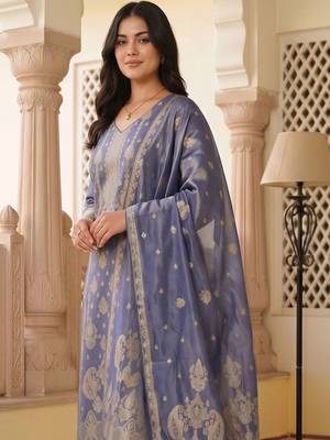 women ethnic motifs regular liva kurta with trousers & with dupatta 4
