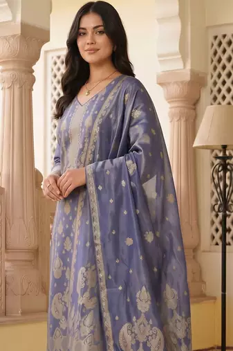 women ethnic motifs regular liva kurta with trousers & with dupatta