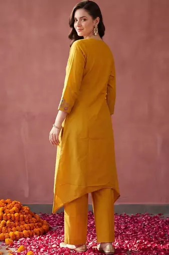 women ethnic motifs embroidered regular thread work kurta with palazzos