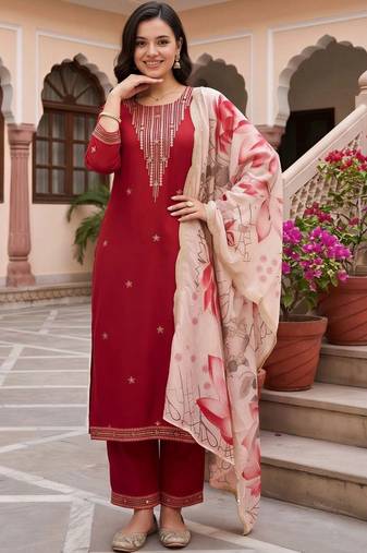 women ethnic motifs embroidered regular thread work kurta with palazzos & with dupatta