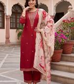 women ethnic motifs embroidered regular thread work kurta with palazzos & with dupatta