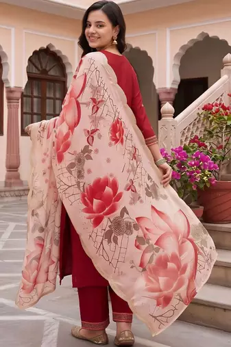 women ethnic motifs embroidered regular thread work kurta with palazzos & with dupatta