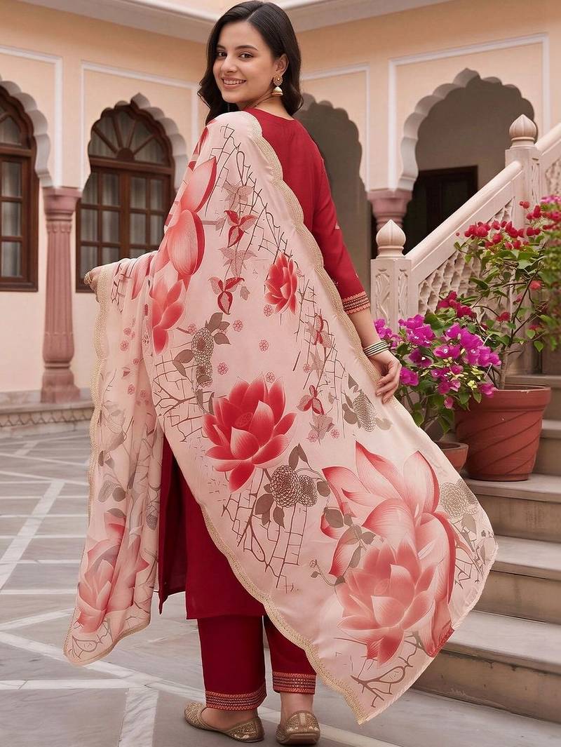 women ethnic motifs embroidered regular thread work kurta with palazzos & with dupatta