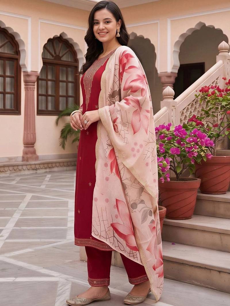 women ethnic motifs embroidered regular thread work kurta with palazzos & with dupatta