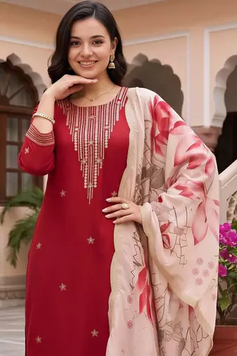 women ethnic motifs embroidered regular thread work kurta with palazzos & with dupatta