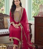 women ethnic motifs embroidered regular kurta with trousers & with dupatta
