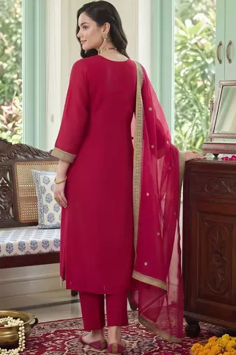 women ethnic motifs embroidered regular kurta with trousers & with dupatta