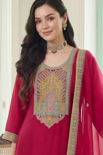women ethnic motifs embroidered regular kurta with trousers & with dupatta
