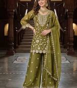 women ethnic motifs embroidered regular thread work kurta with palazzos & with dupatta