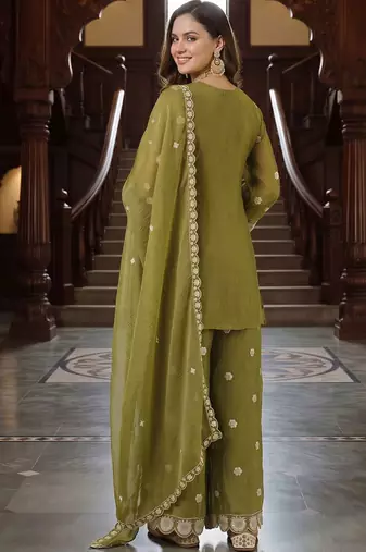 women ethnic motifs embroidered regular thread work kurta with palazzos & with dupatta