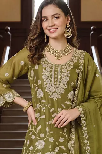 women ethnic motifs embroidered regular thread work kurta with palazzos & with dupatta