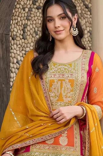 women ethnic motifs embroidered regular kurta with sharara & with dupatta