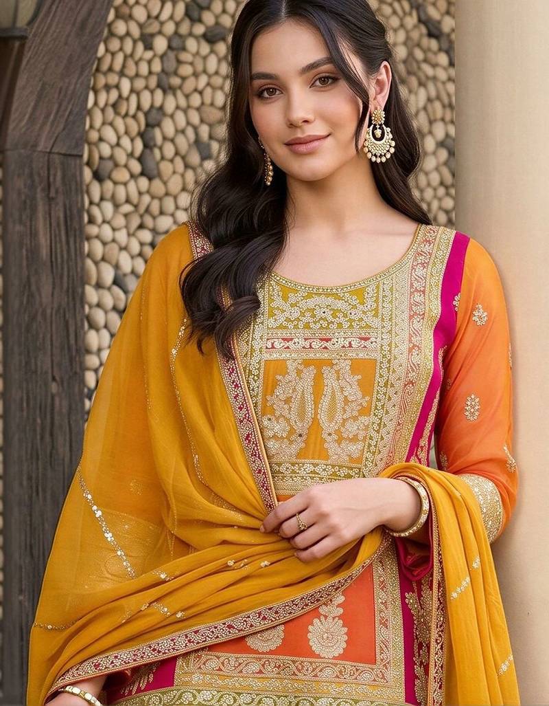 women ethnic motifs embroidered regular kurta with sharara & with dupatta
