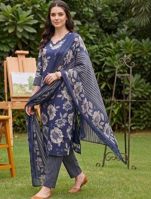 women floral printed regular kurta with trousers & with dupatta 1