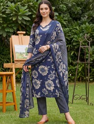 women floral printed regular kurta with trousers & with dupatta 6