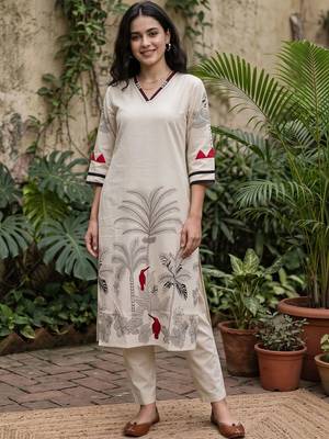 women ethnic motifs printed regular kurta with trousers 2